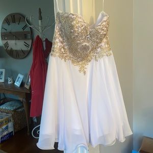 short white strapless formal dress
